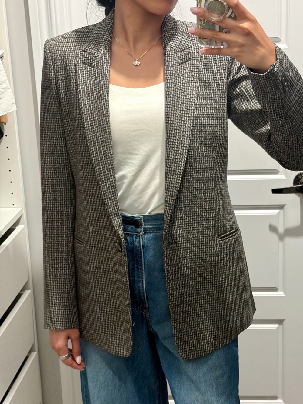 Theory Houndstooth Single-Button Blazer in Black and Gray